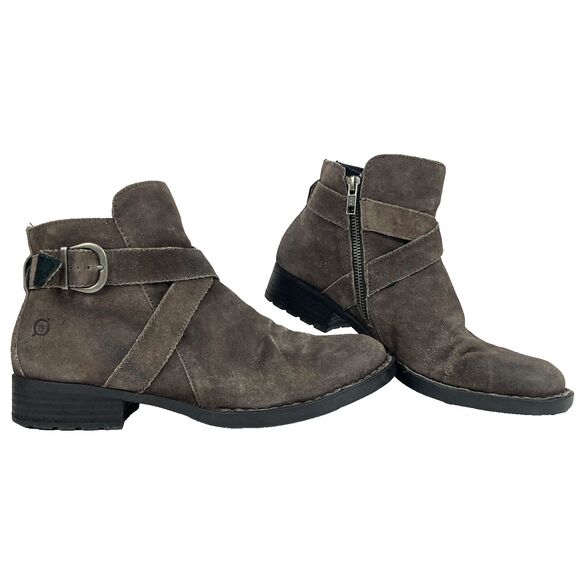 Born Binghamton Ankle Boots Womens Size 11 M Gray Leather Buckle Strap Zip  Born Shoes Born